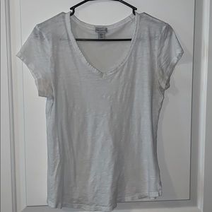 White Textured V Neck Tee